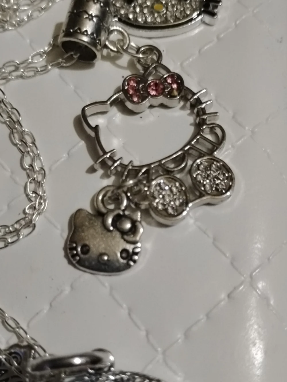 Silver Hello Kitty Pendants Necklaces(4) with Pink Accents